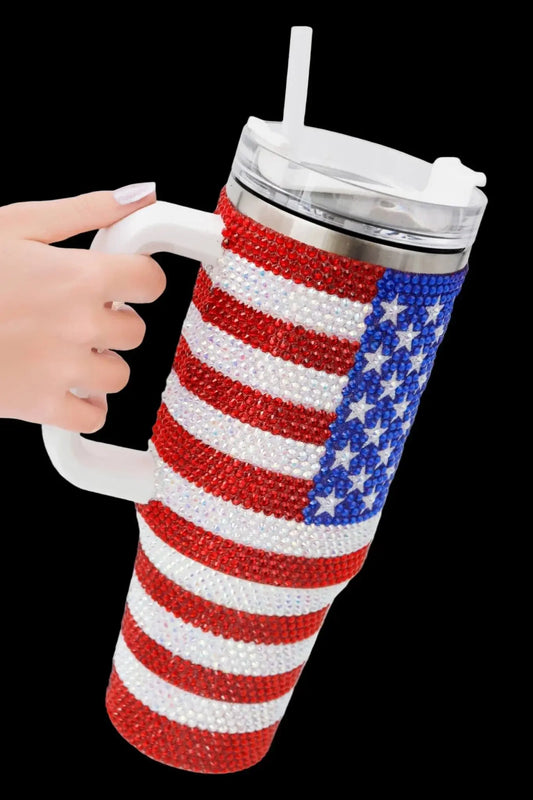 American Flag Bling Glitter Insulated Tumbler - 40 Oz - LiberTees for All