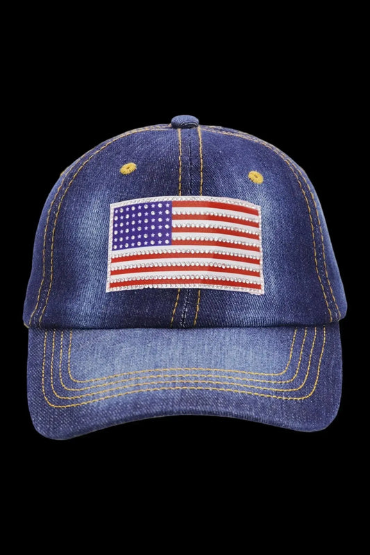 American Flag Bling Patch Denim Baseball Cap - LiberTees for All