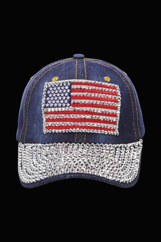 American Flag Bling Patch Denim Baseball Cap - LiberTees for All